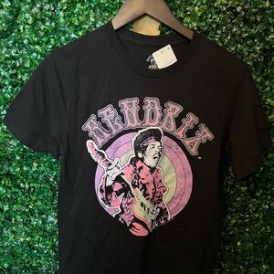Black Graphic T-Shirt with Pink and Purple Design